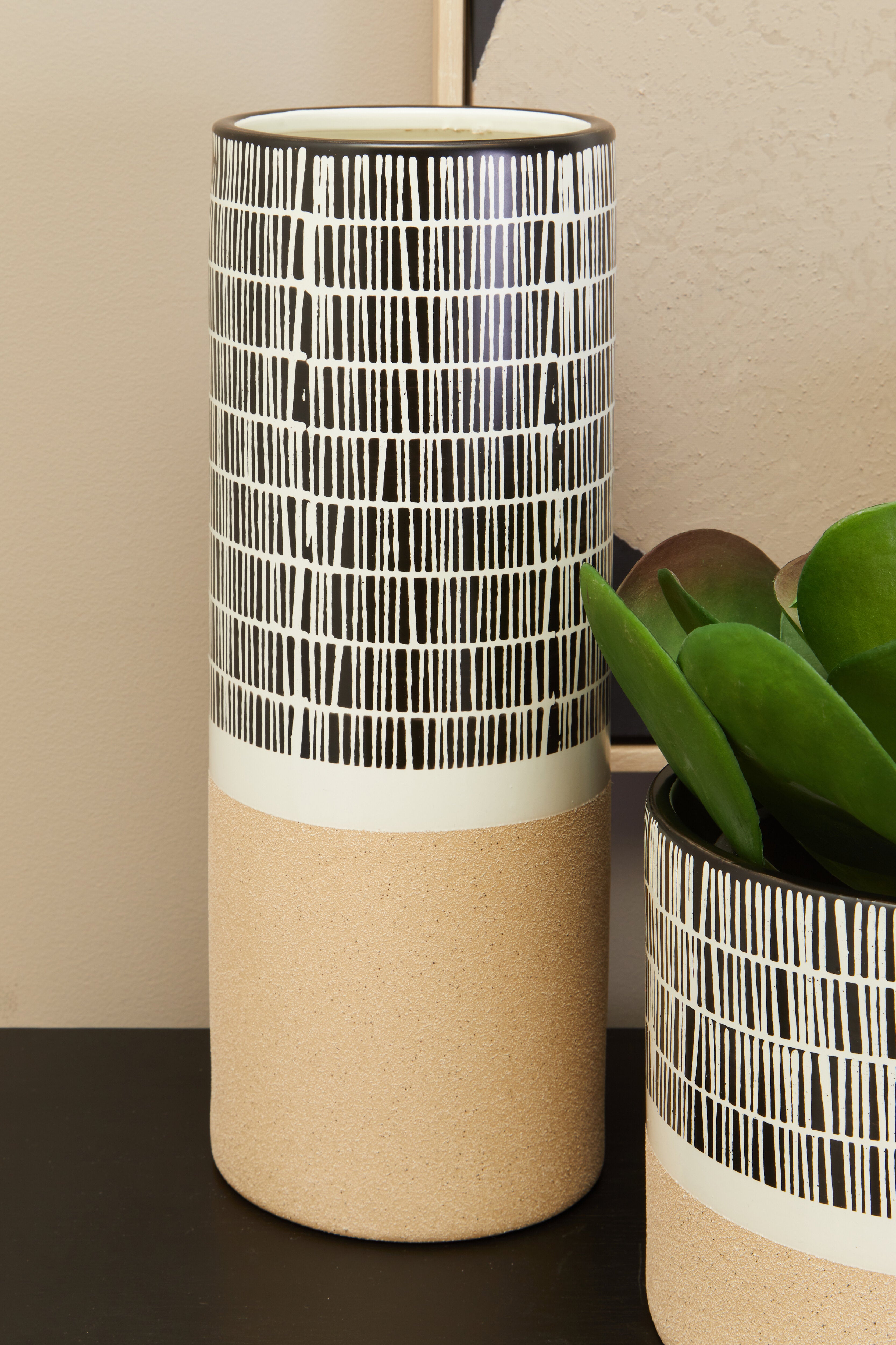 Carlo Natural Black & White Striped Vase | Large